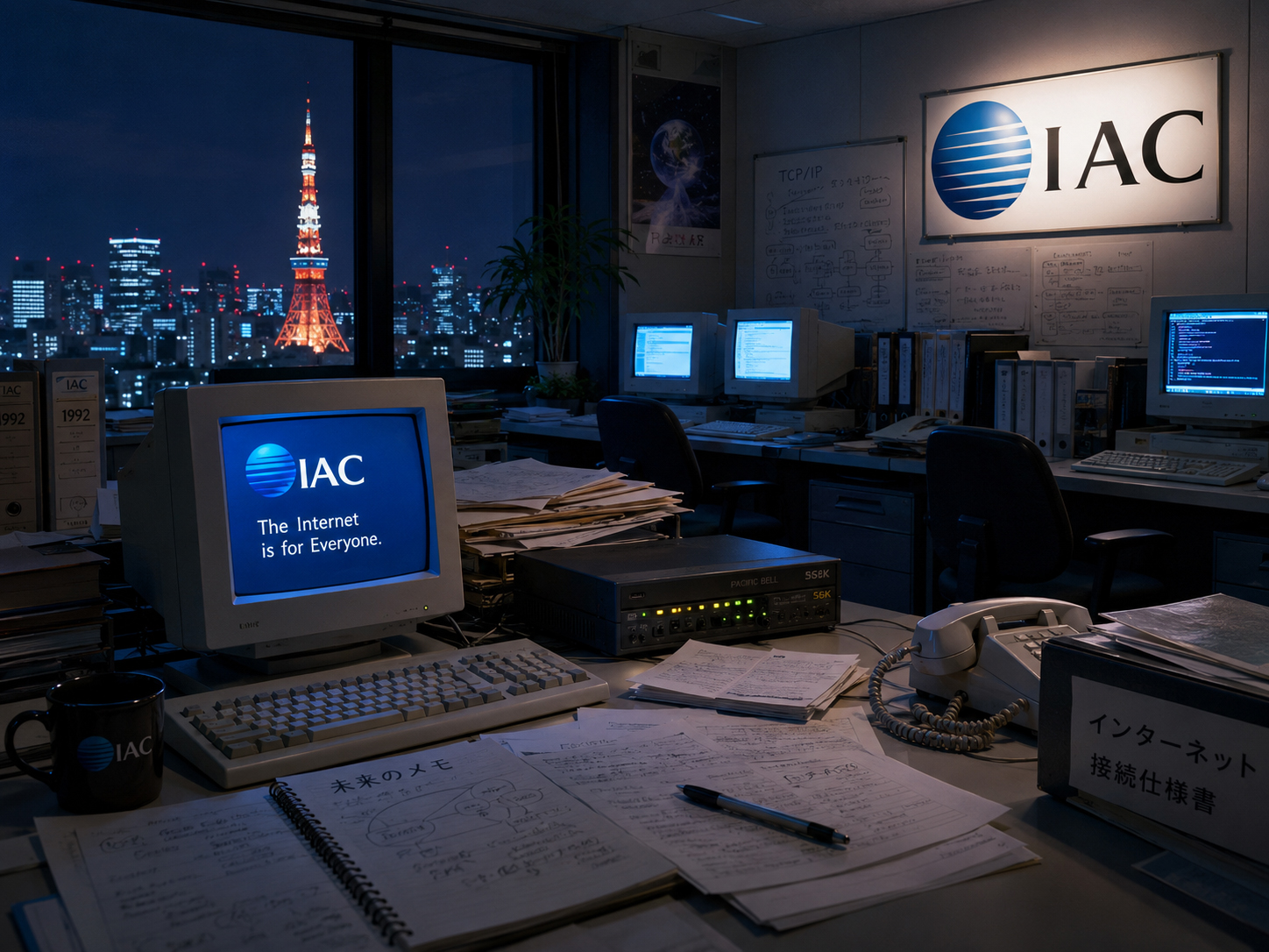 初期インターネットの不安と期待が混ざる夜のIACオフィス