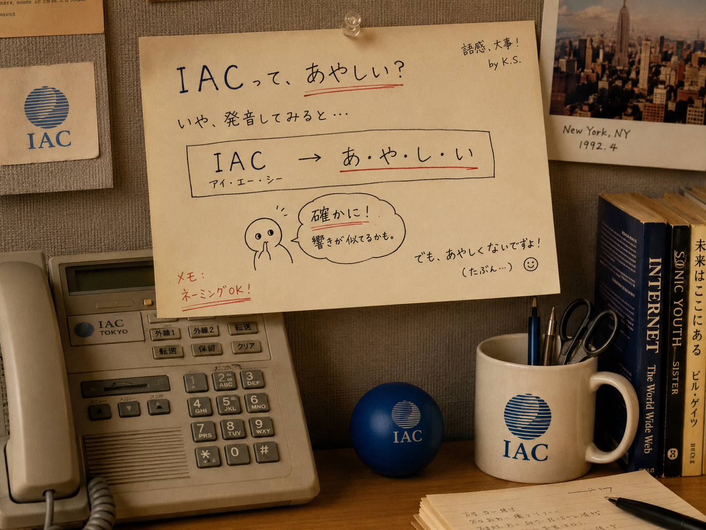 IACとあやしいの音の重なりを示す日本語メモと電話