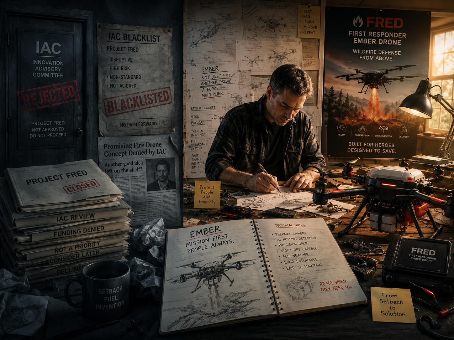 ブラックリストの後にFRED First Responder Ember Droneの発明へつながるイメージ