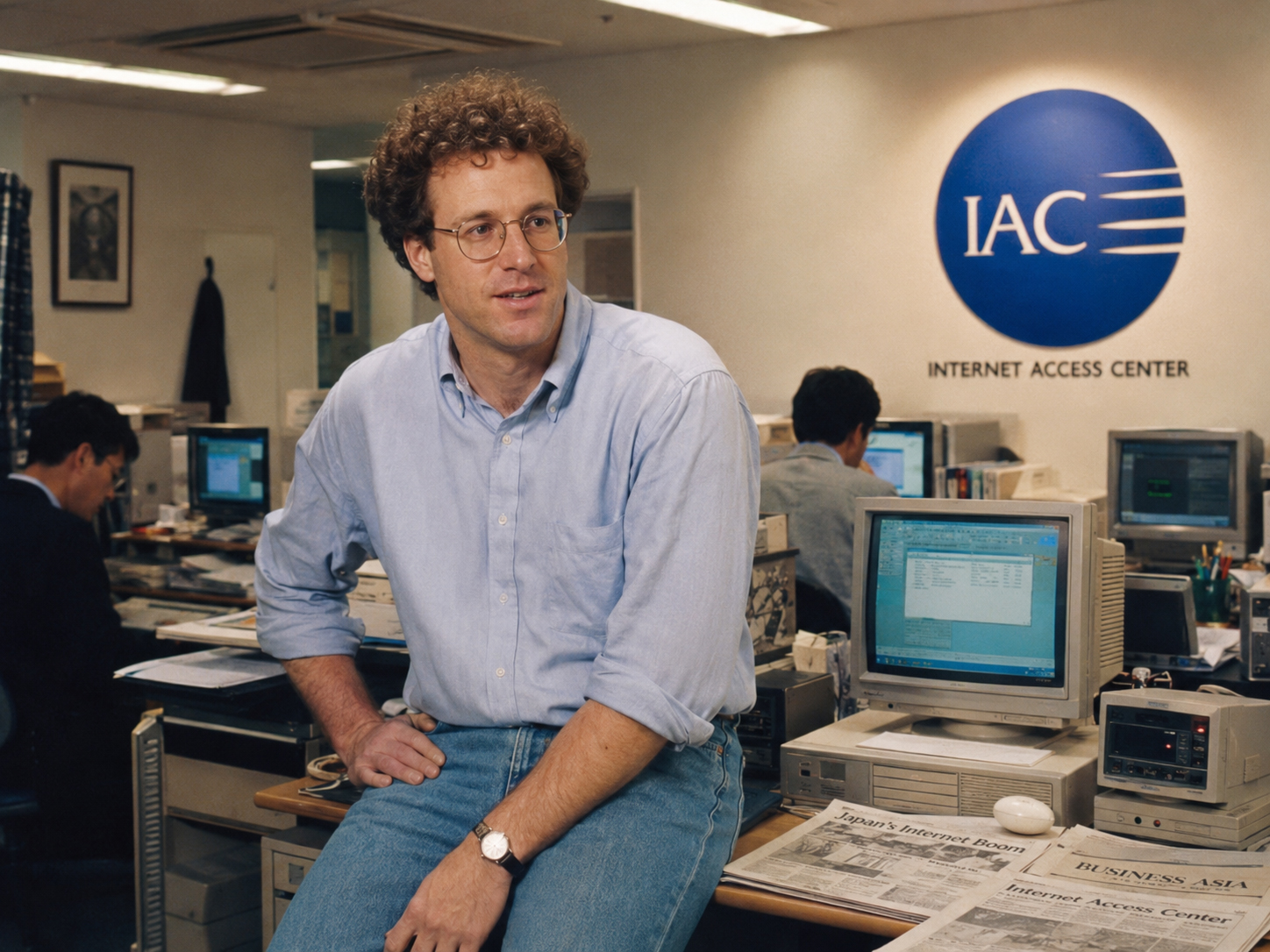 Brad BartzとInternet Access Center、青いIACロゴ、初期インターネットオフィス