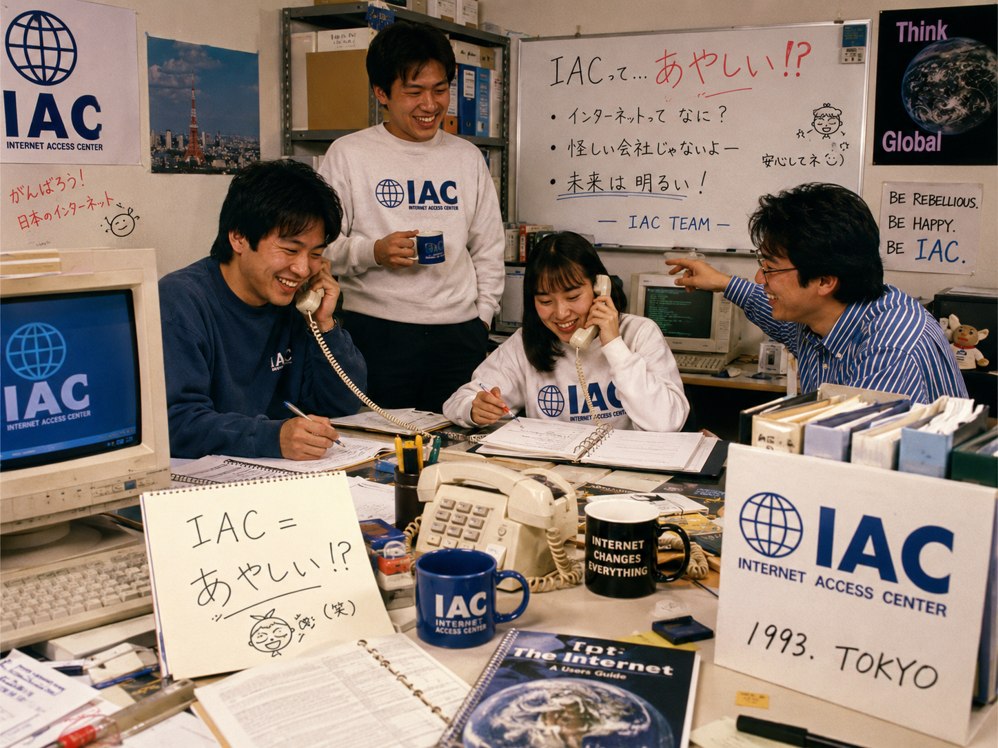 IACのスタッフが電話に出る、あやしいインターネット会社の空気を象徴する場面