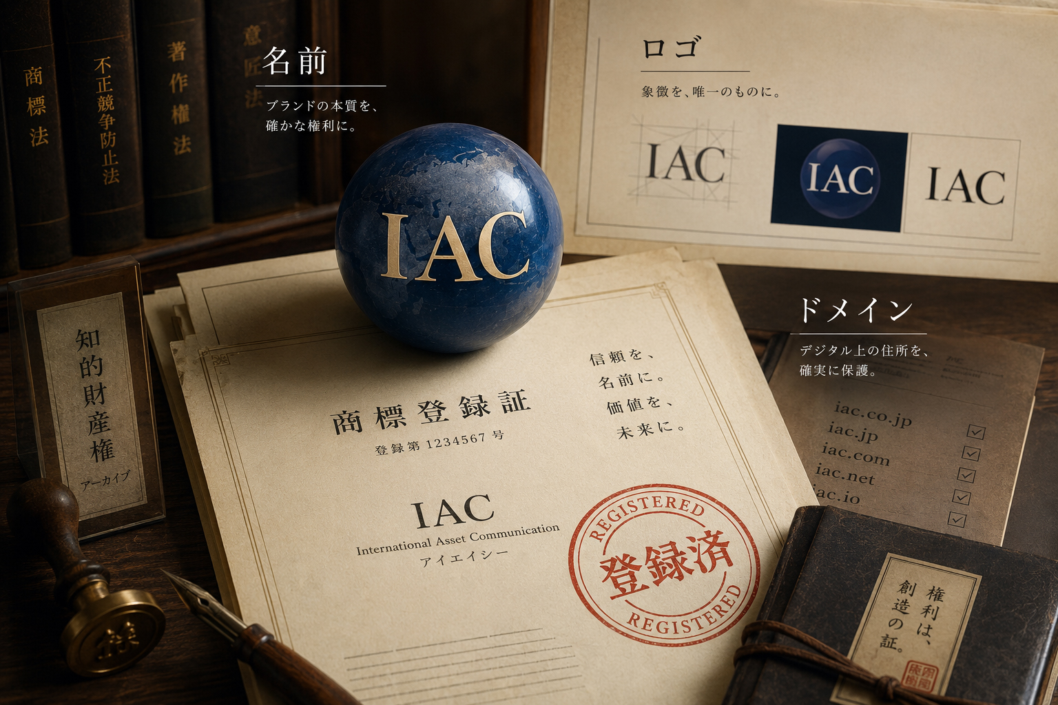 IAC、Jmail、Japan.co.jp、ABC Solar、FREDの名称とロゴ権利を示す資料