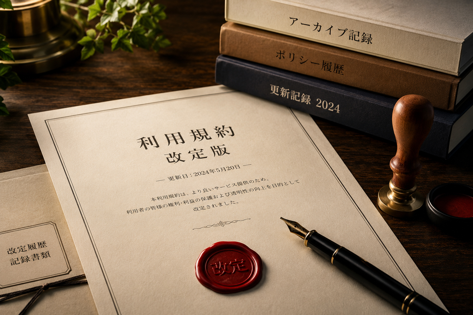 ライセンス内容の更新と赤い印が押された権利文書
