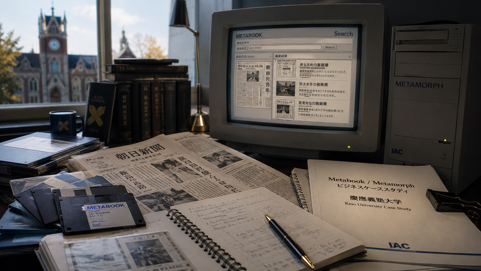新聞、フロッピーディスク、検索技術、慶應ビジネスケースの記憶