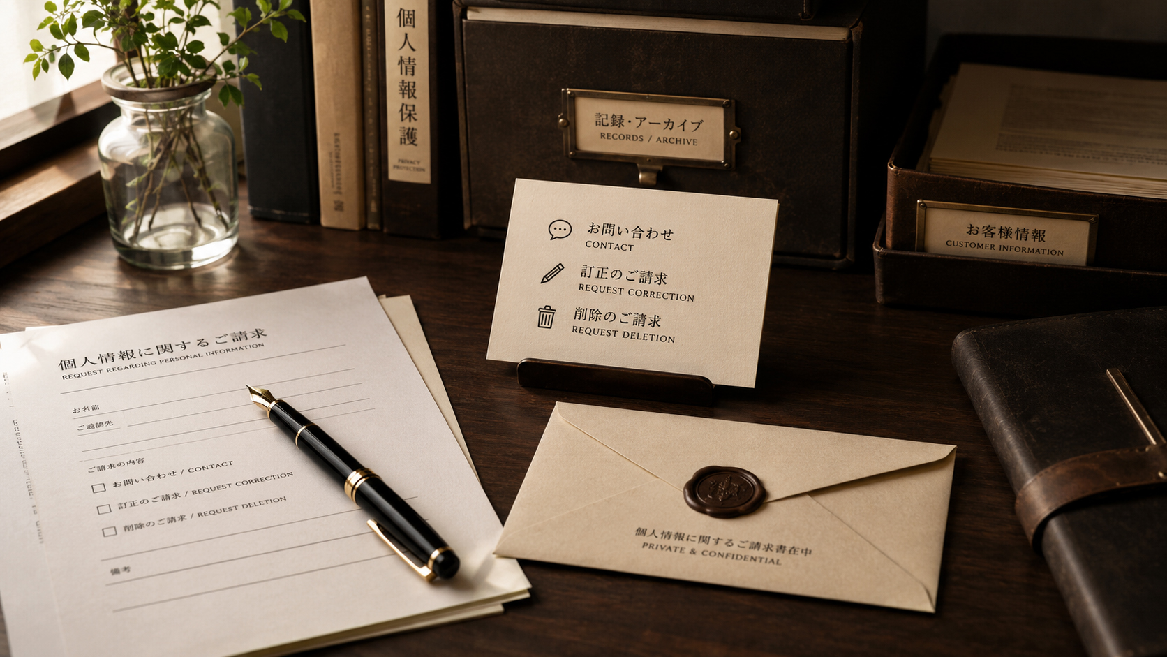 個人情報の確認、訂正、削除依頼を示す連絡メモ