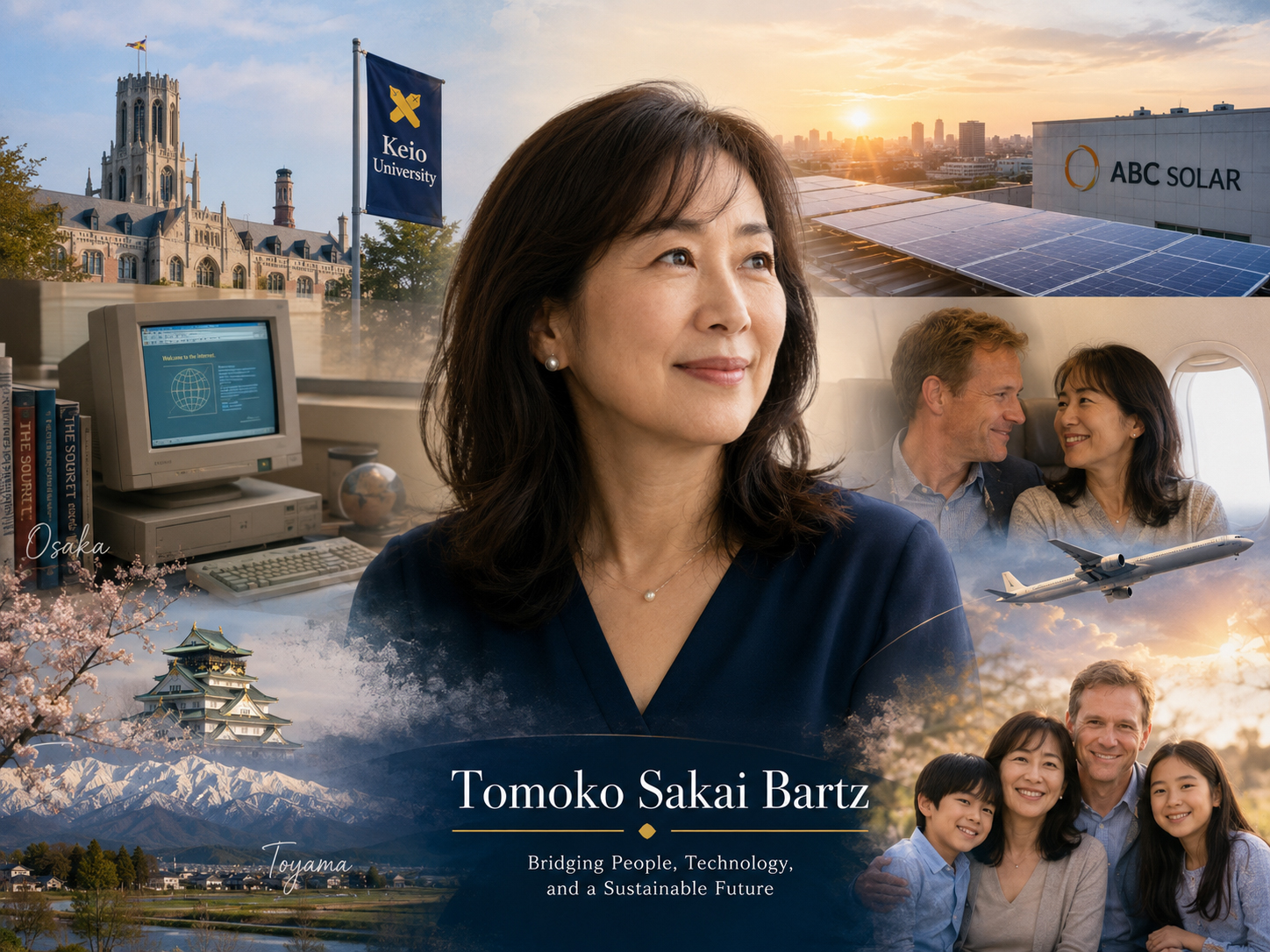 Tomoko Sakai Bartzの人物ページを示す慶應、初期インターネット、ABC Solarのカード画像