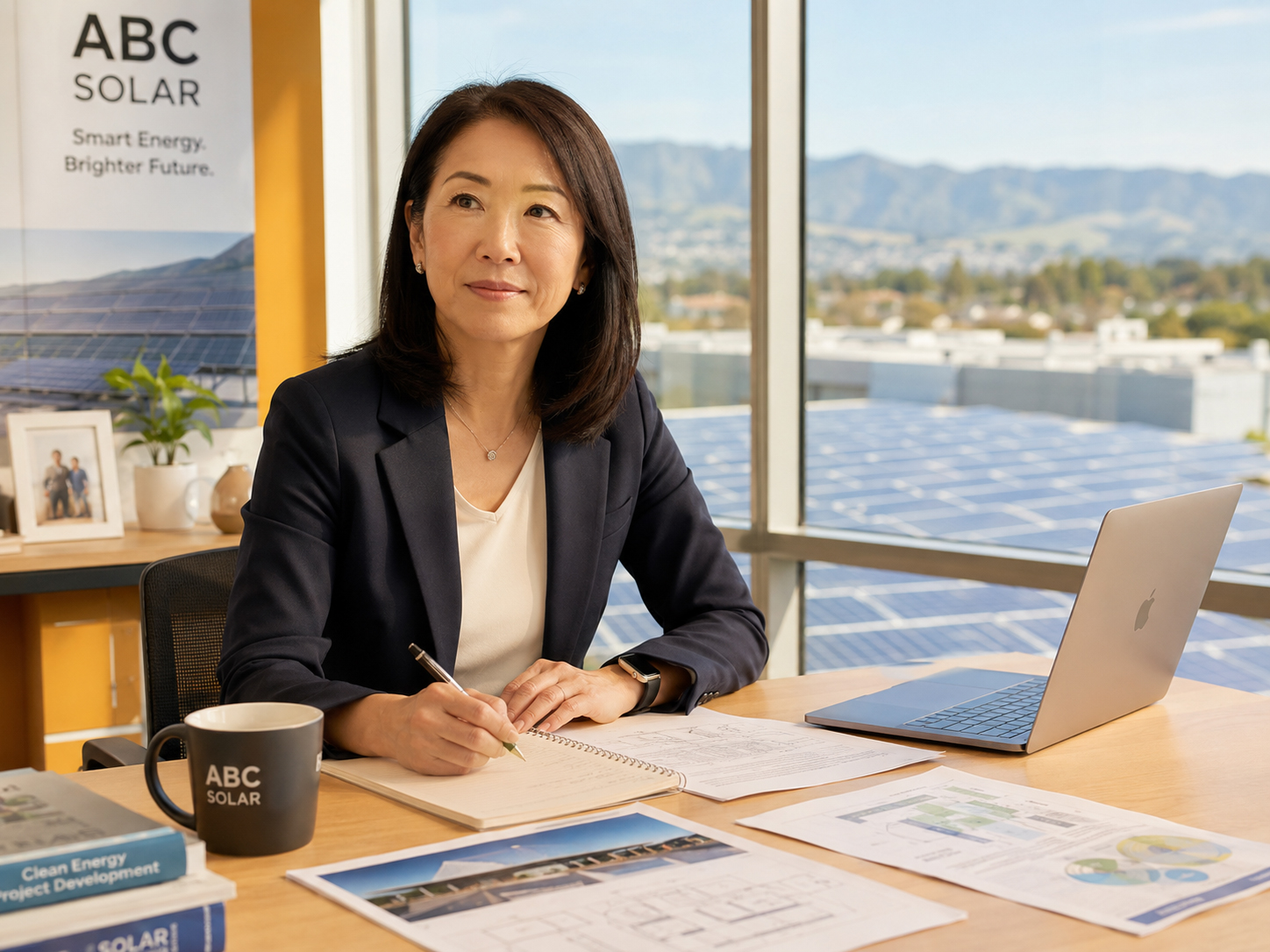 ABC Solarを運営するTomokoと太陽光の仕事を象徴する場面