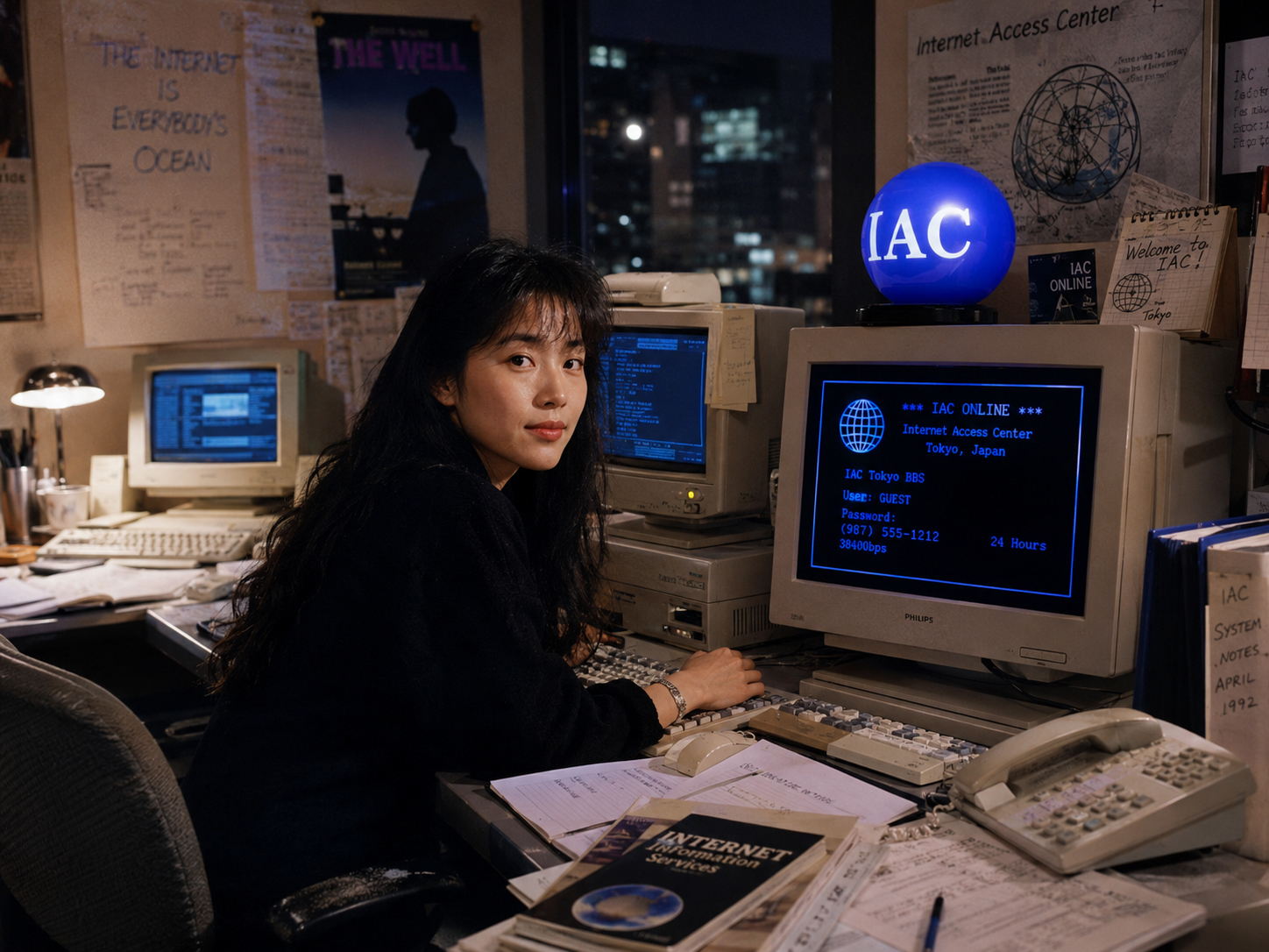 初期インターネット時代のIACオフィスとTomokoの存在を象徴する場面